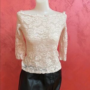 Elegant Cream Lace Women's Top S-M Made in France